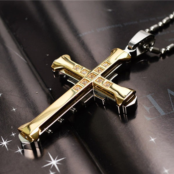 Dark Knight Crystal Cross Pendant Necklace