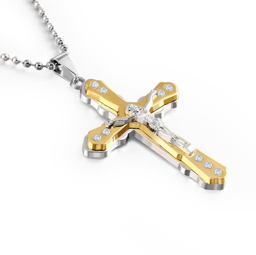 Dark Knight Crystal Cross Pendant Necklace