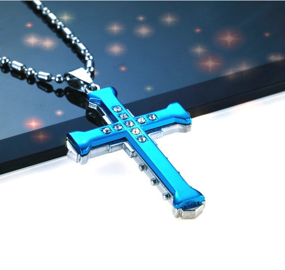 Dark Knight Crystal Cross Pendant Necklace