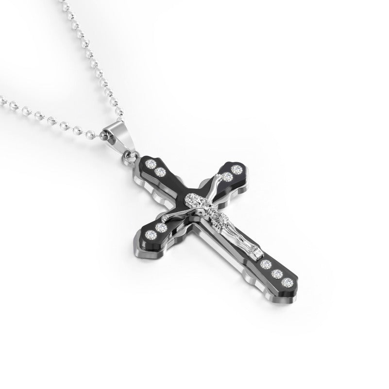 Dark Knight Crystal Cross Pendant Necklace