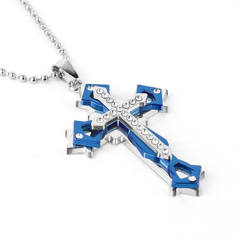 Dark Knight Crystal Cross Pendant Necklace