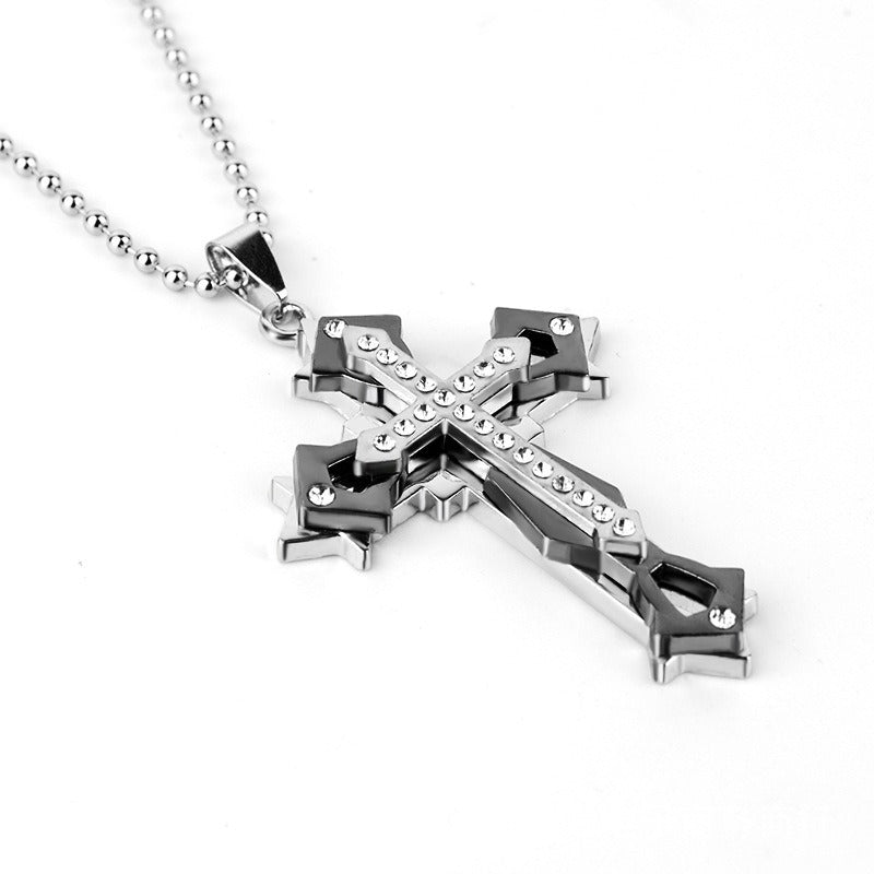 Dark Knight Crystal Cross Pendant Necklace
