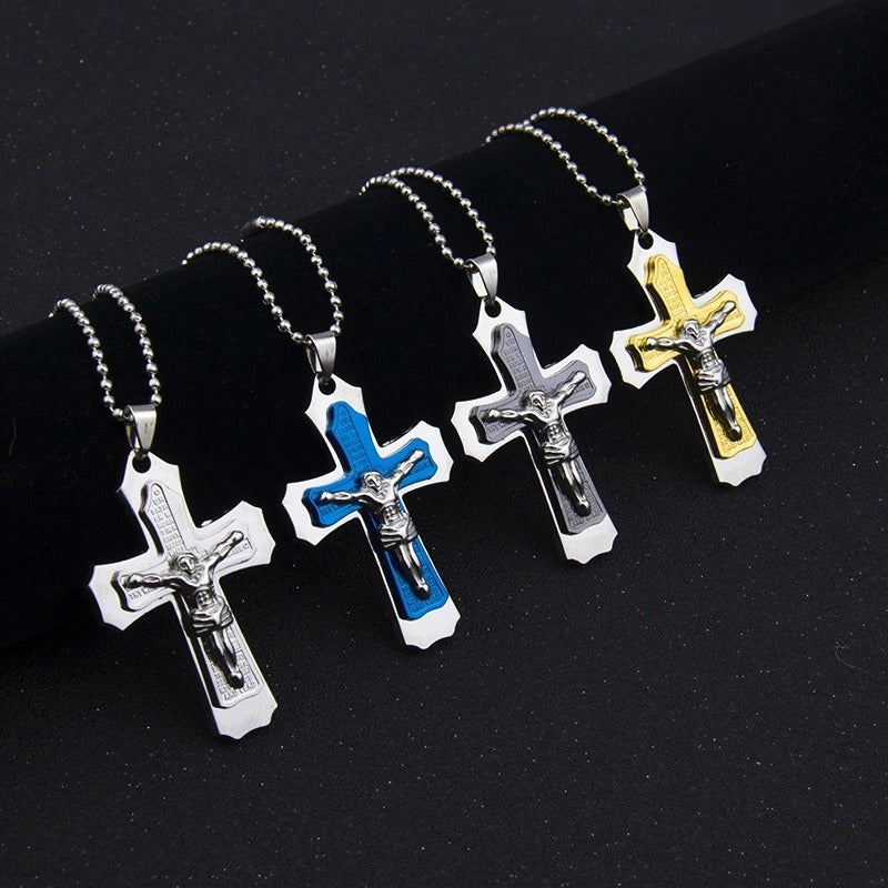 Dark Knight Crystal Cross Pendant Necklace