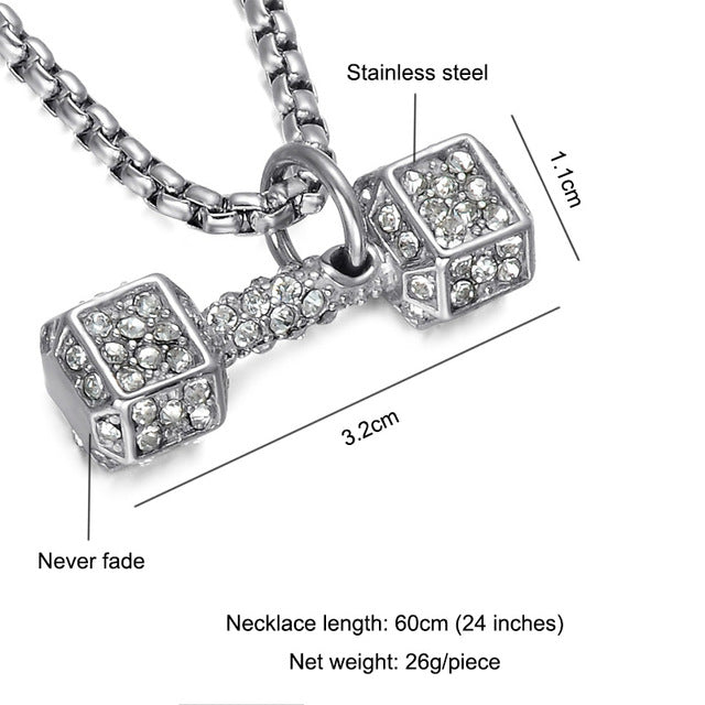 Bling Fitness Dumbbell Pendant & Necklace