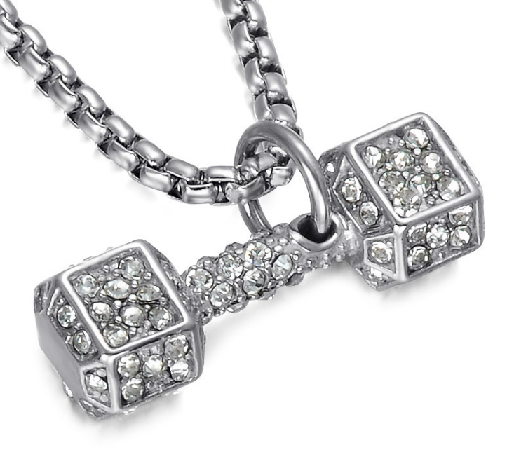 Bling Fitness Dumbbell Pendant & Necklace