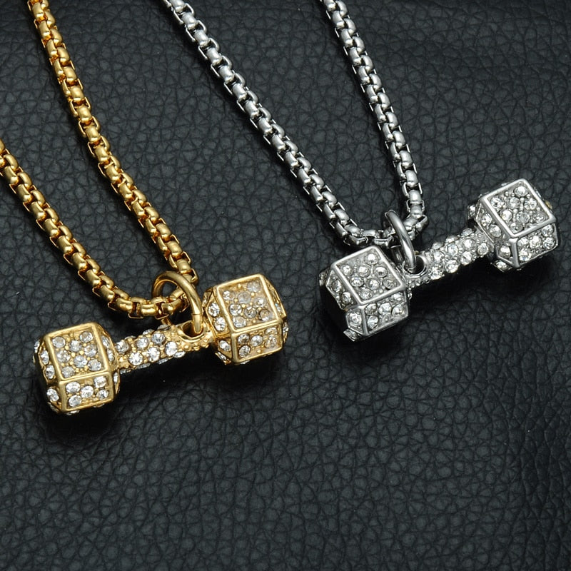 Bling Fitness Dumbbell Pendant & Necklace