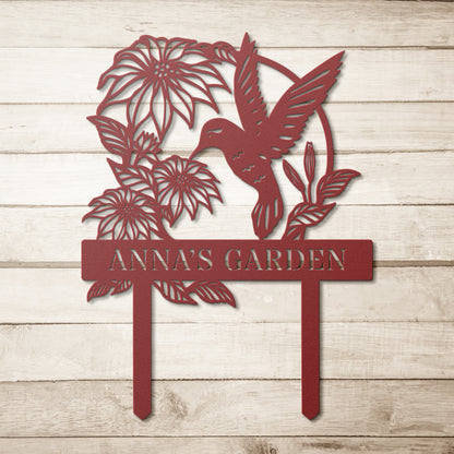 Custom Hummingbird Metal Garden Decor, Personalized Garden Sign, Bird with Stakes, Garden Sign Gift