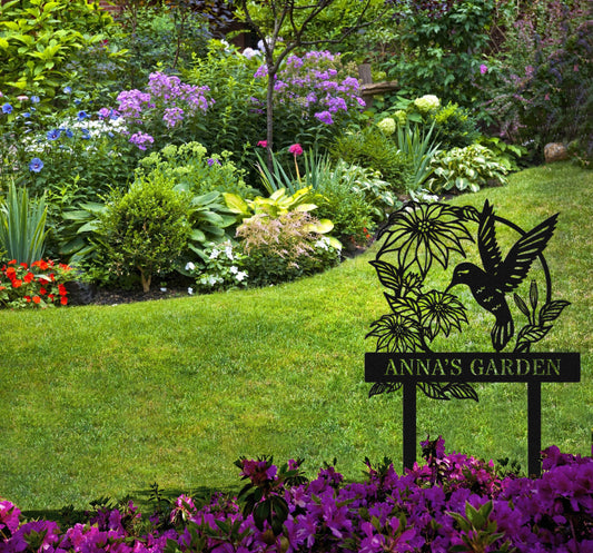 Décor de jardin en métal colibri personnalisé, panneau de jardin personnalisé, oiseau avec piquets, cadeau de panneau de jardin