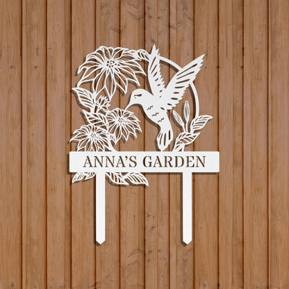 Individuelles Kolibri-Gartendekor aus Metall, personalisiertes Gartenschild, Vogel mit Pfählen, Gartenschild-Geschenk