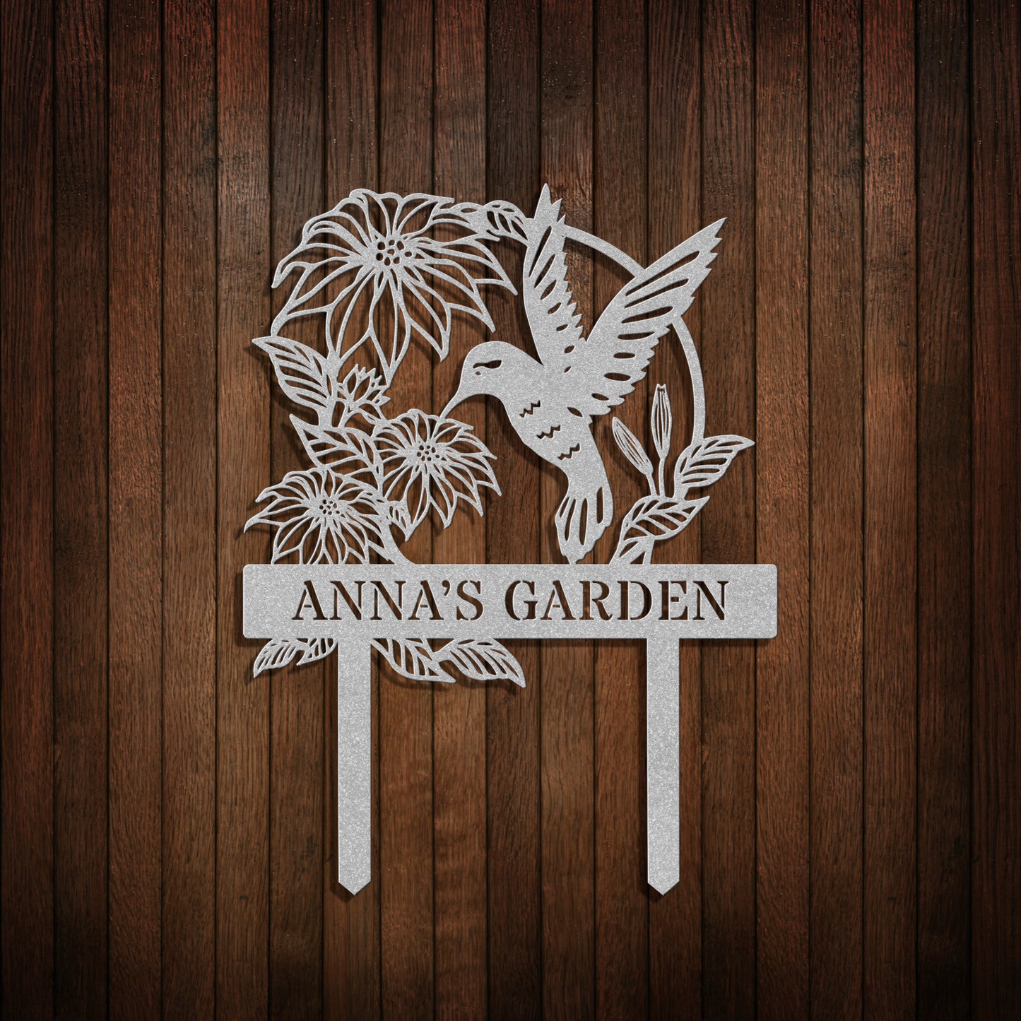 Individuelles Kolibri-Gartendekor aus Metall, personalisiertes Gartenschild, Vogel mit Pfählen, Gartenschild-Geschenk