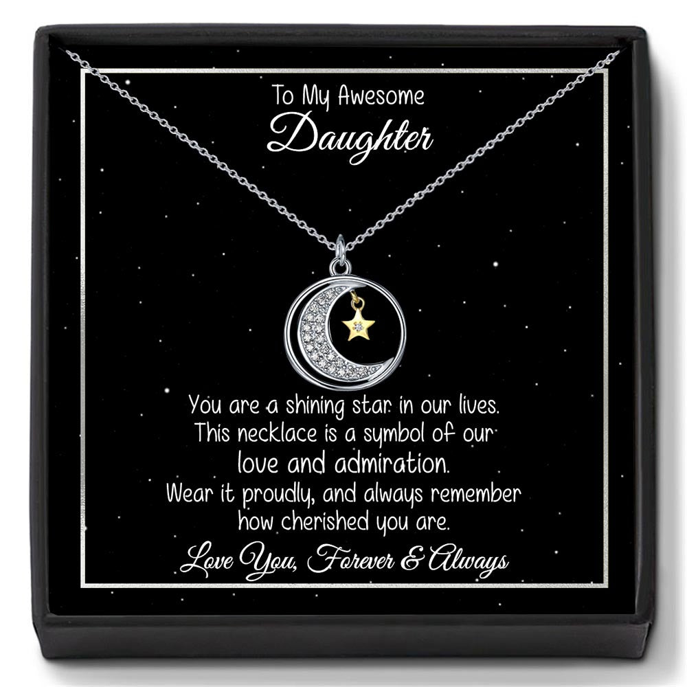 Halskette mit Mond- und Sternanhänger „Ein Geschenk für die Tochter“ – leuchtender Stern