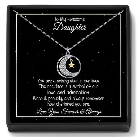 Collier pendentif lune et étoile "Un cadeau pour fille" - Étoile brillante