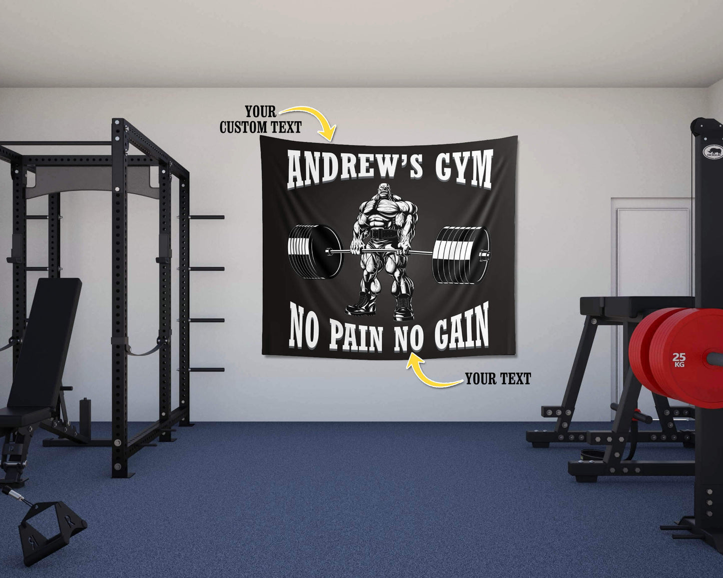 Personalisierter Muscle Man Home Gym Banner Wandteppich