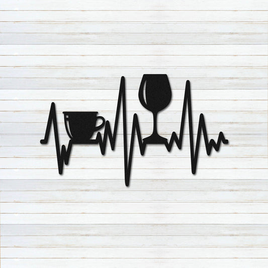 Coffee Wine Heartbeat Metal Wall Art