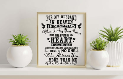 Husband in Heaven I Hide My Tears SVG Digital Download