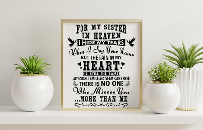 Sister in Heaven I Hide My Tears SVG Digital Download