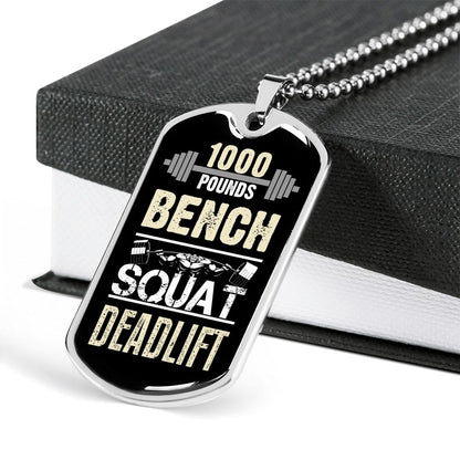 1000 Pounds Bench Squat Deadlift Personalized Engraved Necklace