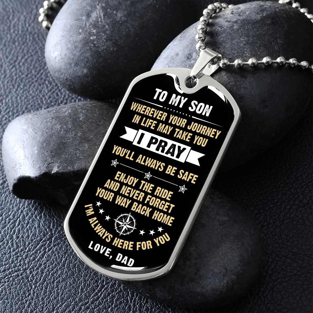 "A Gift For Son" From Proud Dad Engraved Necklace - Your Way Back Home