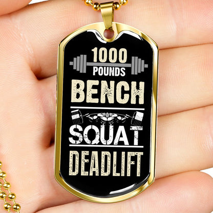 1000 Pounds Bench Squat Deadlift Personalized Engraved Necklace