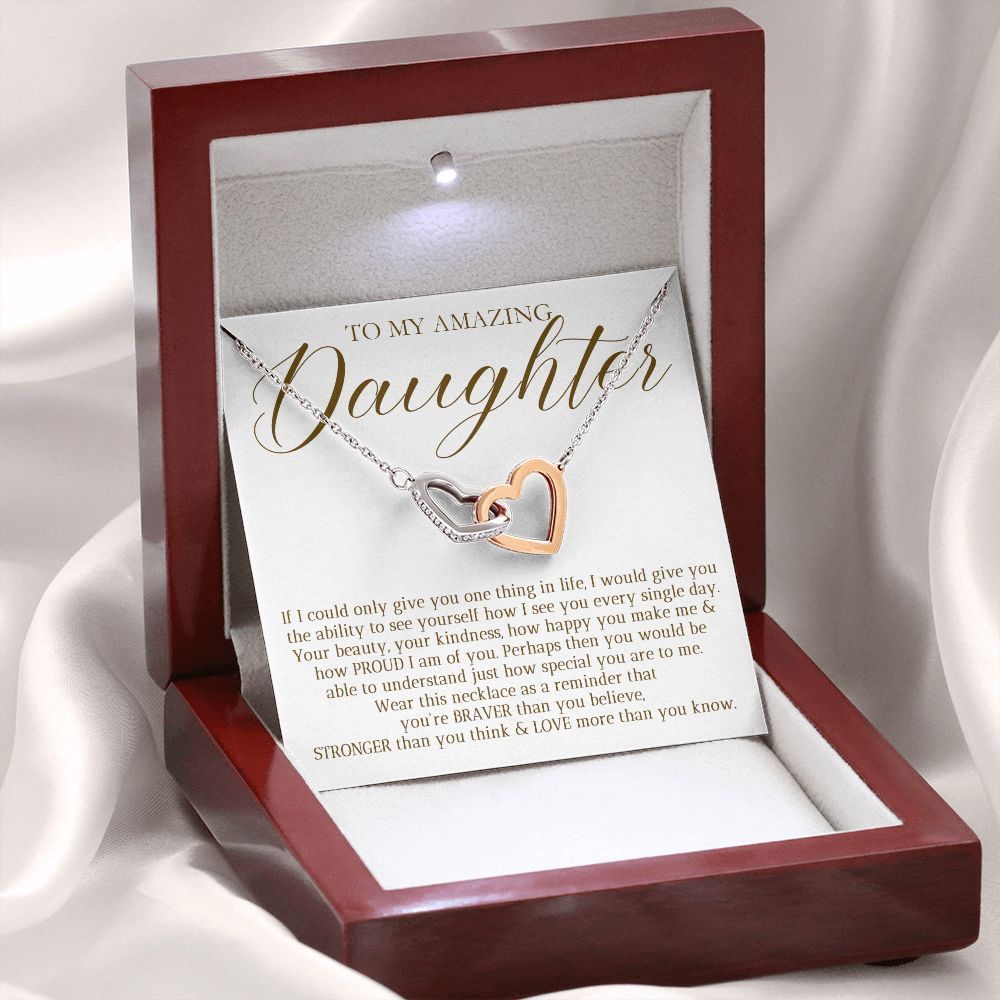 "A Gift For Daughter" Interlocking Hearts Necklace - Braver Than You Believe